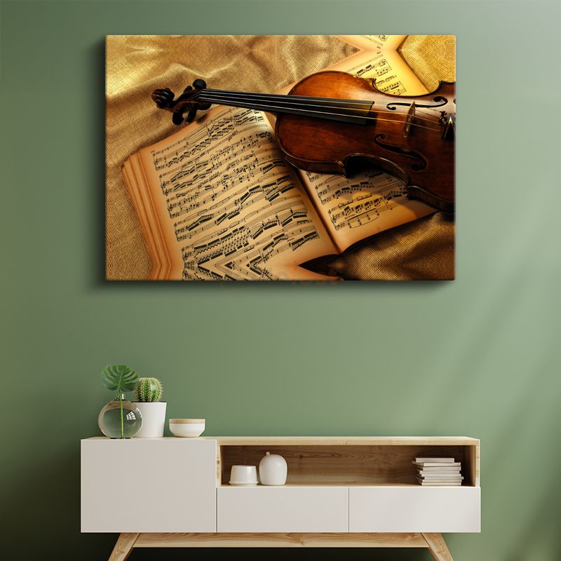 Klasik Keman - Nostaljik Nota Sayfaları Üzerinde Müziğin Ruhu Kanvas Tablo
