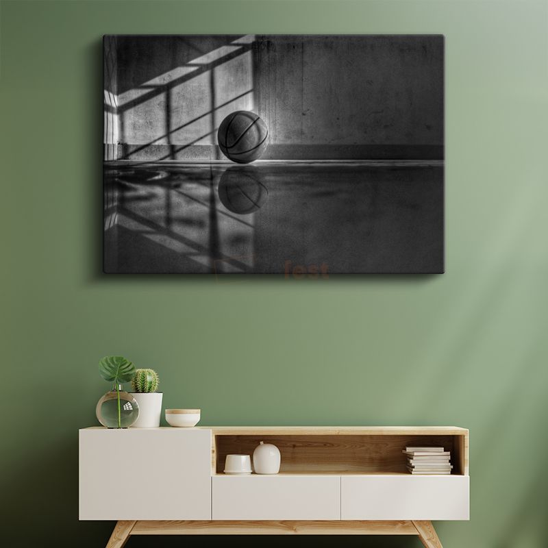 Minimalist Basketbol - Siyah Beyaz Yansıma Kanvas Tablo