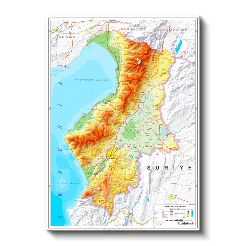 Hatay - Fiziki Haritası Kanvas Tablo