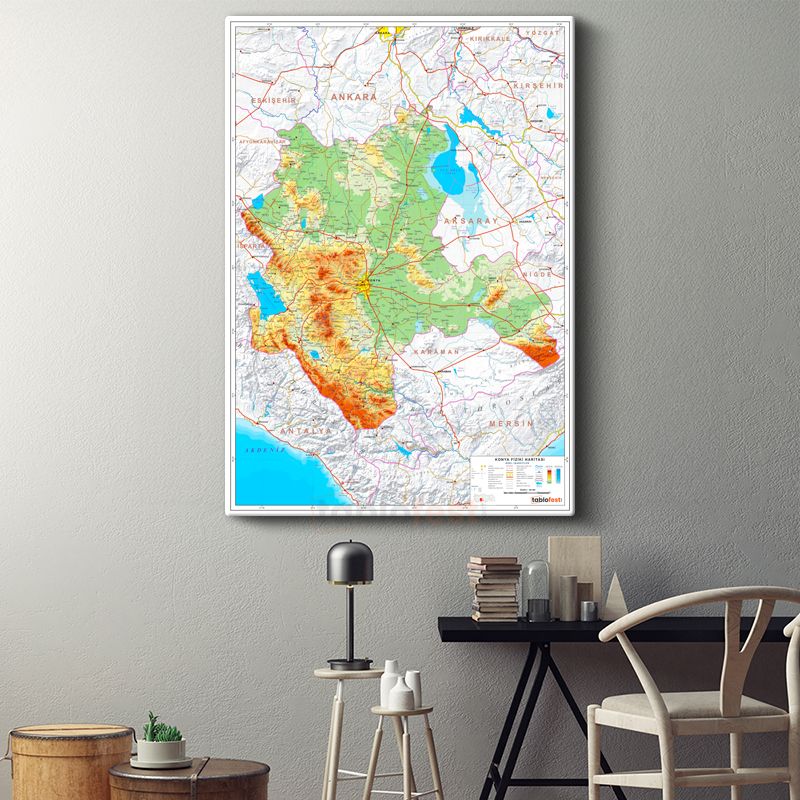 Konya - Fiziki Haritası Kanvas Tablo