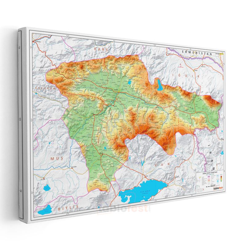 Ağrı - Fiziki Haritası Kanvas Tablo