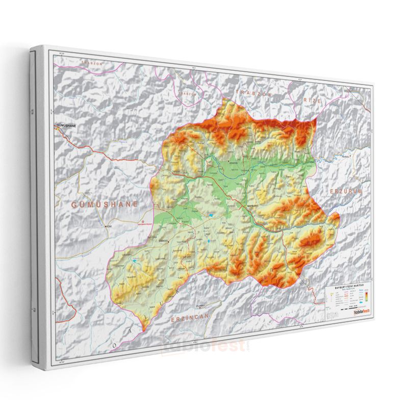 Bayburt - Fiziki Haritası Kanvas Tablo