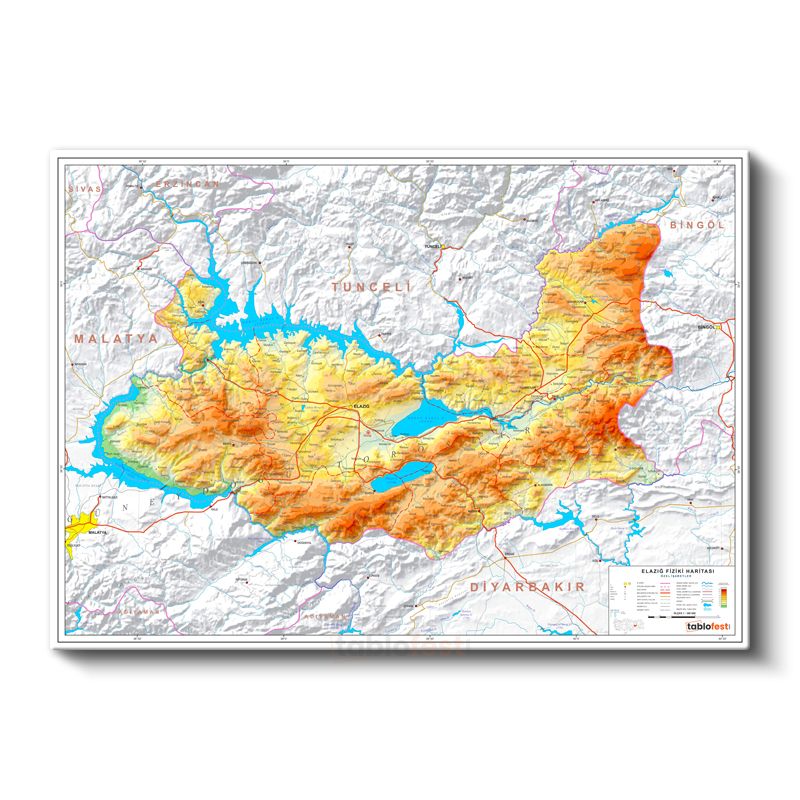 Elazığ - Fiziki Haritası Kanvas Tablo