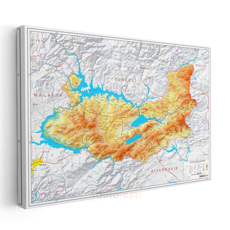 Elazığ - Fiziki Haritası Kanvas Tablo