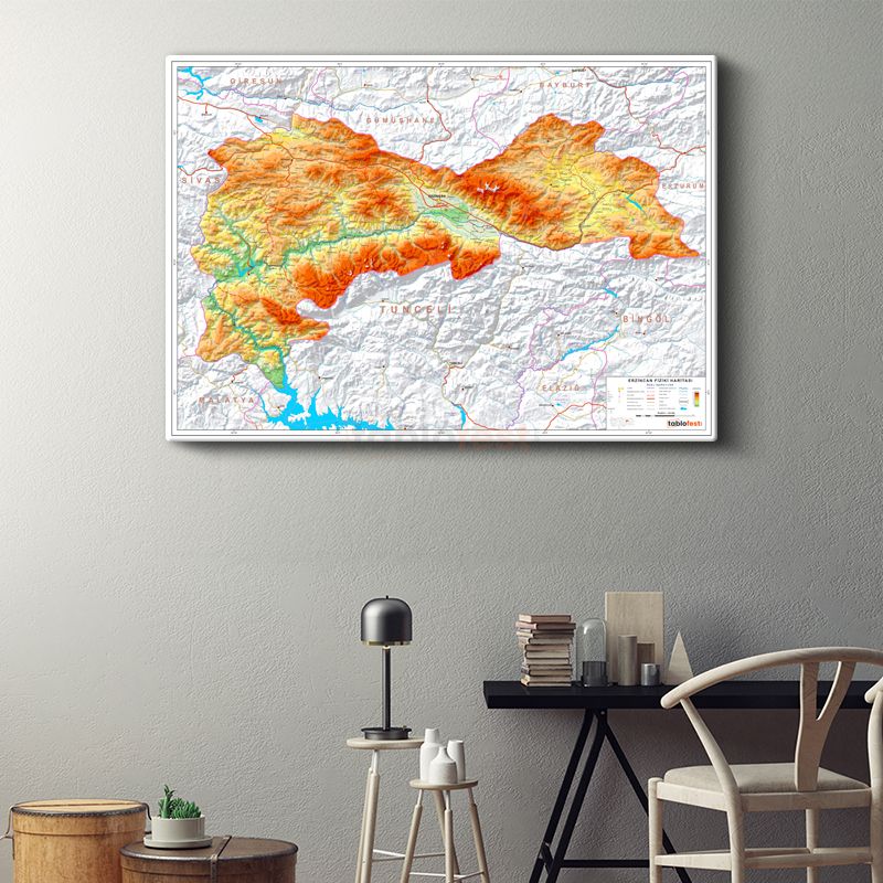 Erzincan - Fiziki Haritası Kanvas Tablo