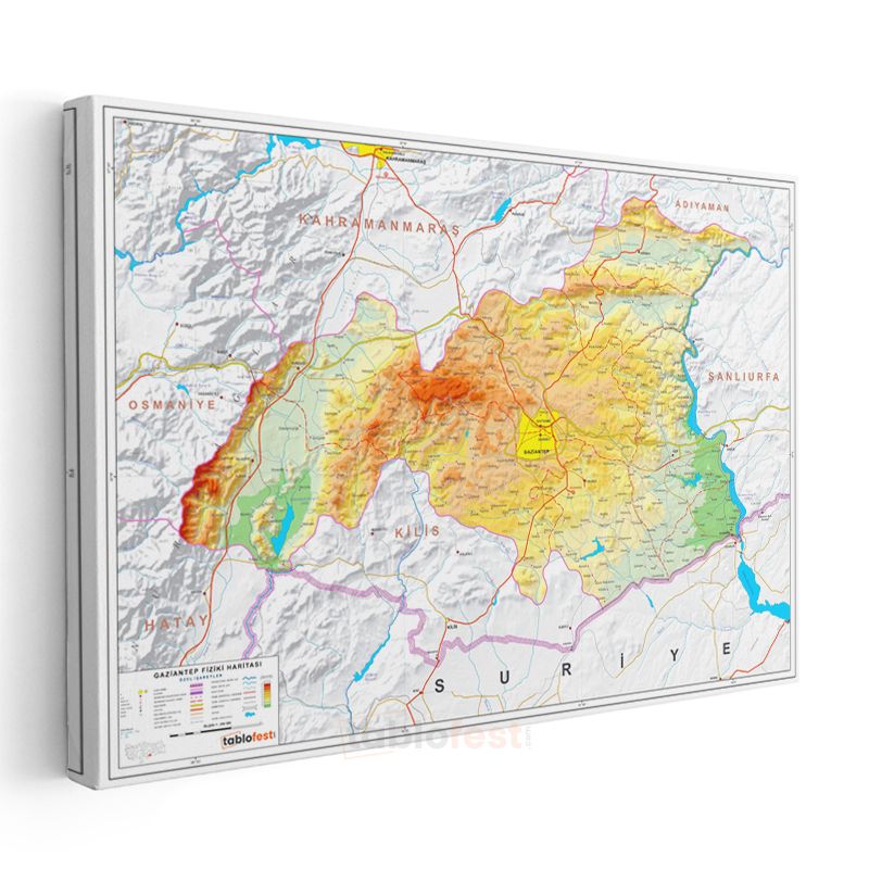 Gaziantep - Fiziki Haritası Kanvas Tablo