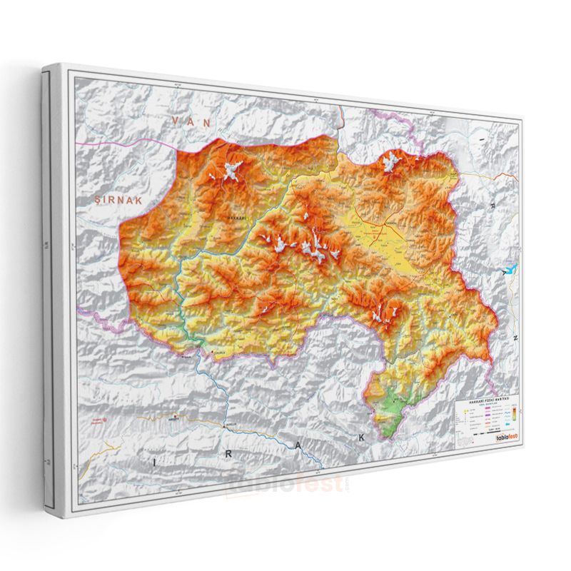 Hakkari - Fiziki Haritası Kanvas Tablo