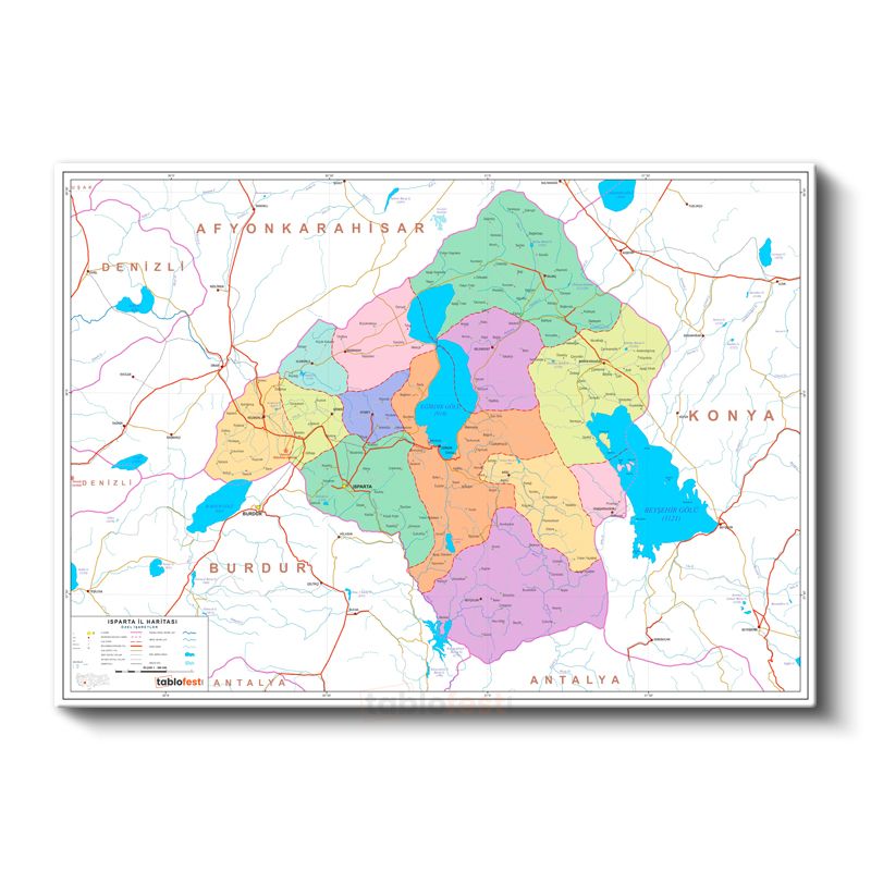 Isparta - İl Haritası Kanvas Tablo