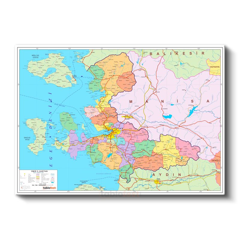 İzmir - İl Haritası Kanvas Tablo