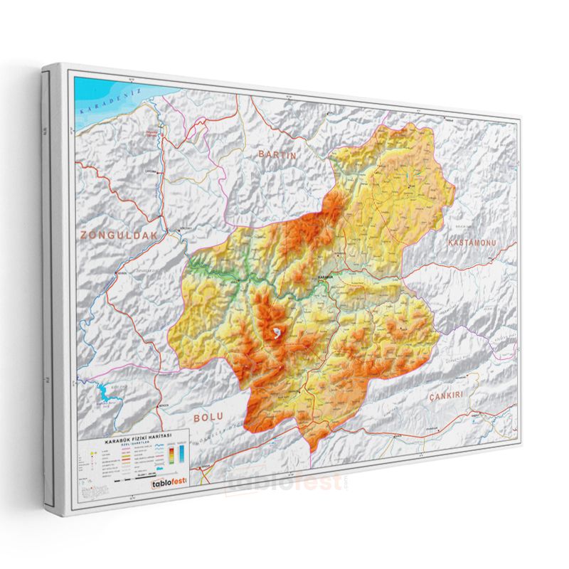Karabük - Fiziki Haritası Kanvas Tablo