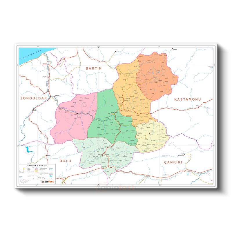 Karabük - İl Haritası Kanvas Tablo