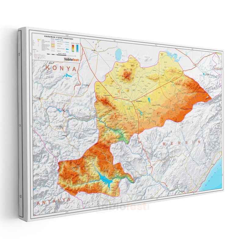 Karaman - Fiziki Haritası Kanvas Tablo