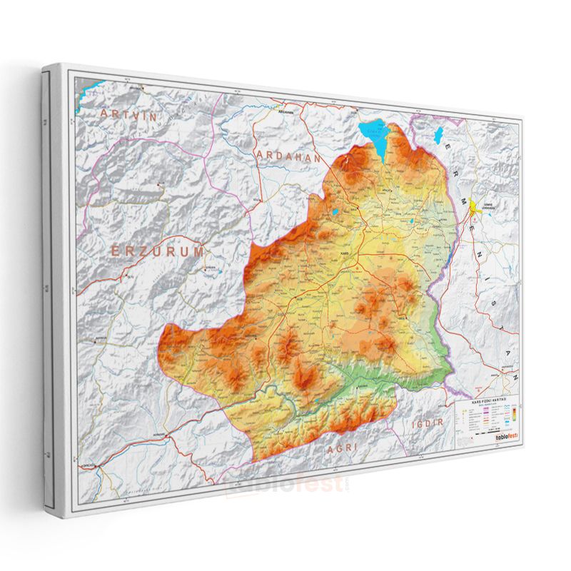 Kars - Fiziki Haritası Kanvas Tablo