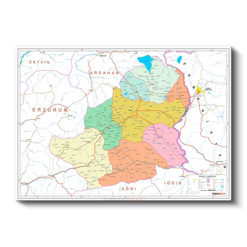 Kars - İl Haritası Kanvas Tablo