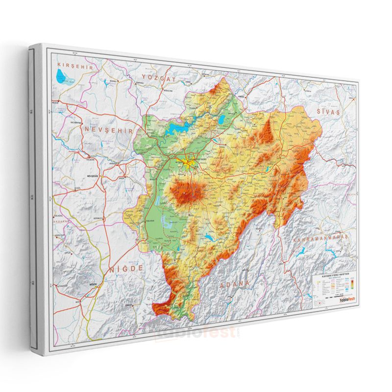Kayseri - Fiziki Haritası Kanvas Tablo