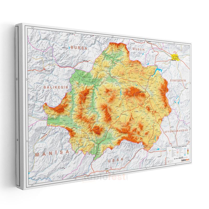 Kütahya - Fiziki Haritası Kanvas Tablo