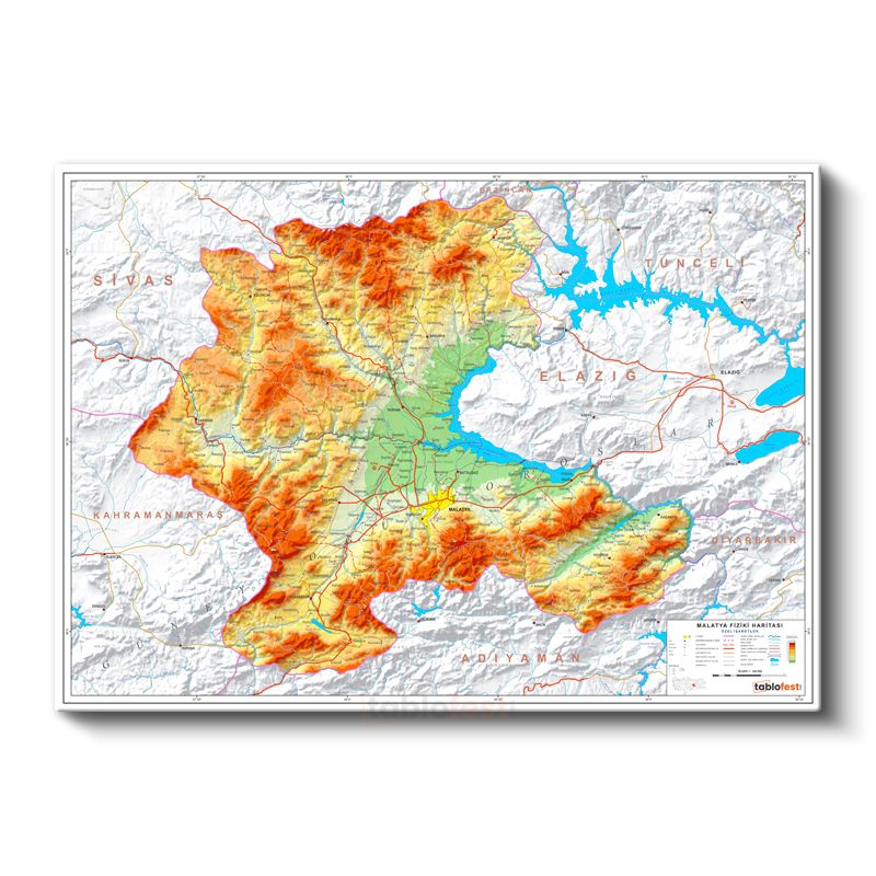 Malatya - Fiziki Haritası Kanvas Tablo