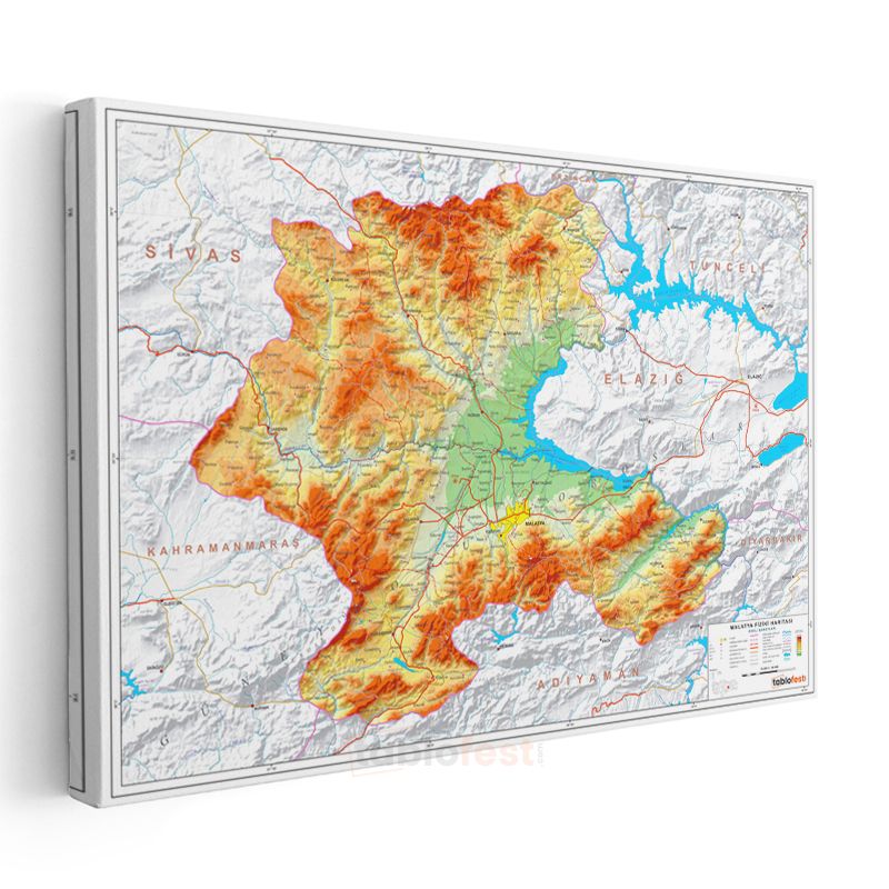 Malatya - Fiziki Haritası Kanvas Tablo