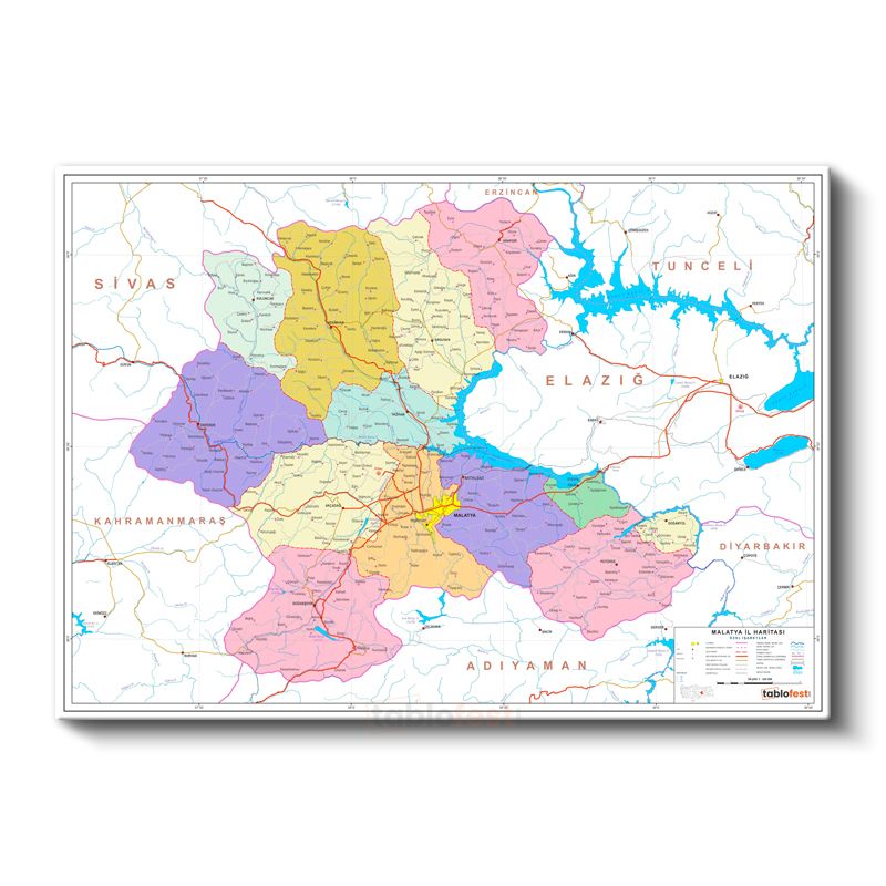 Malatya - İl Haritası Kanvas Tablo
