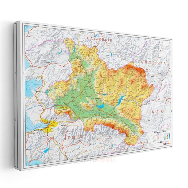 Manisa - Fiziki Haritası Kanvas Tablo
