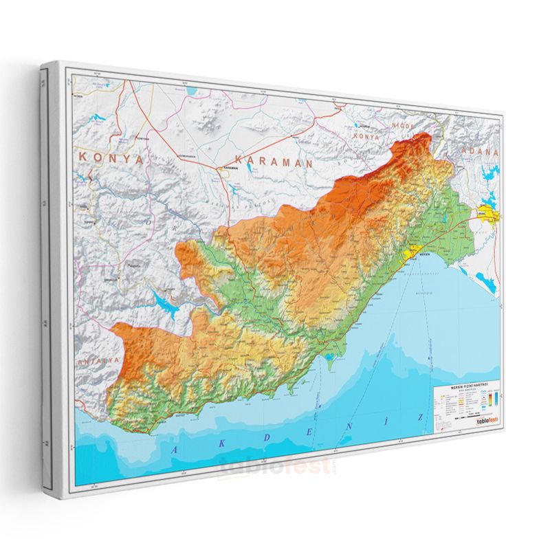 Mersin - Fiziki Haritası Kanvas Tablo