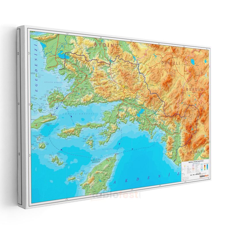 Muğla - Fiziki Haritası Kanvas Tablo