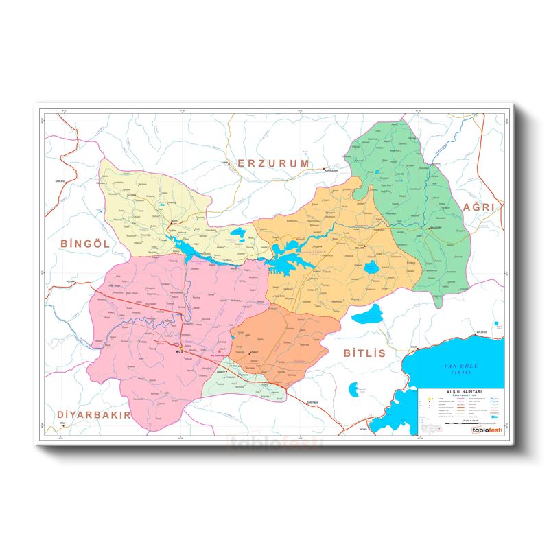 Muş - İl Haritası Kanvas Tablo