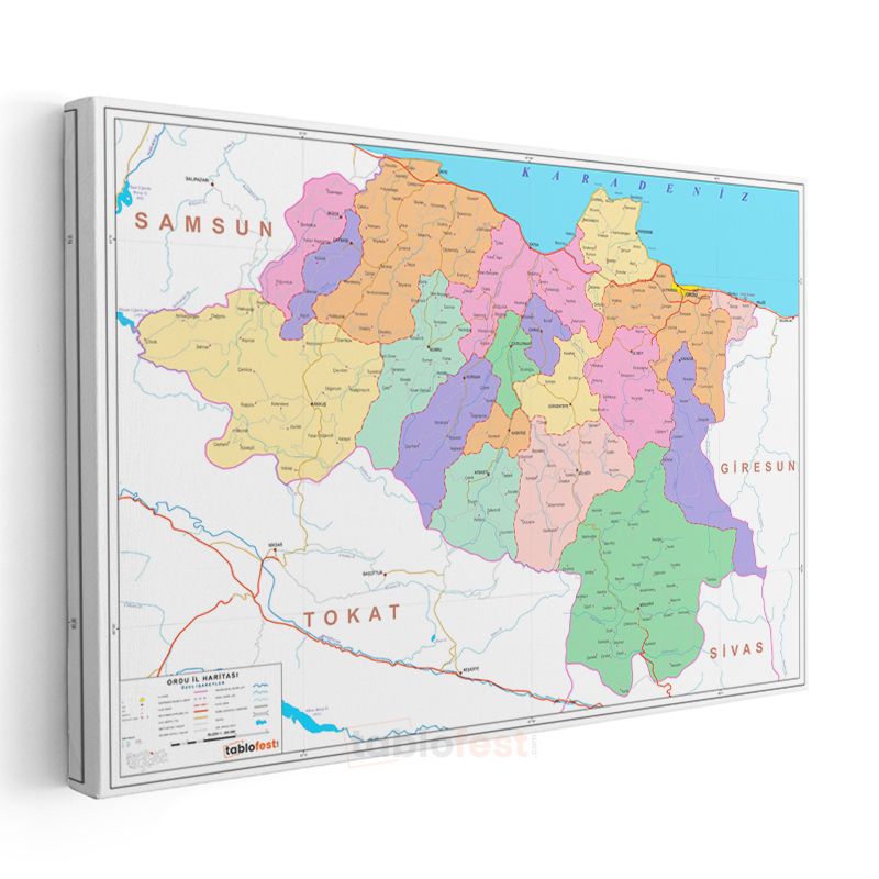 Ordu - İl Haritası Kanvas Tablo