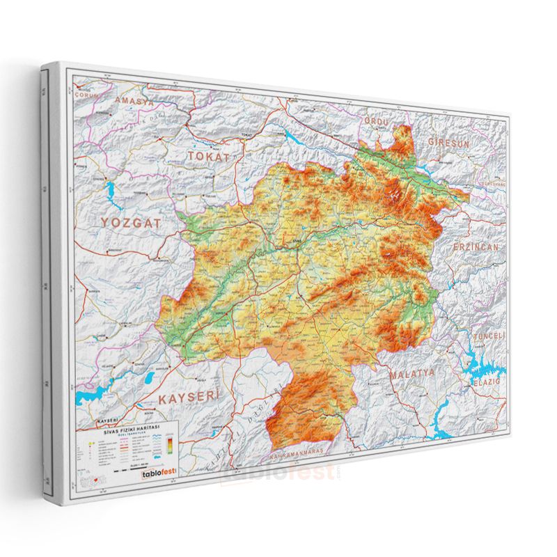 Sivas - Fiziki Haritası Kanvas Tablo