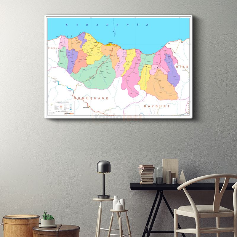 Trabzon - İl Haritası Kanvas Tablo