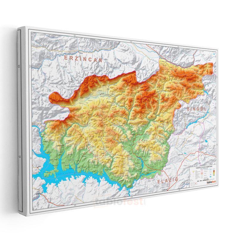 Tunceli - Fiziki Haritası Kanvas Tablo