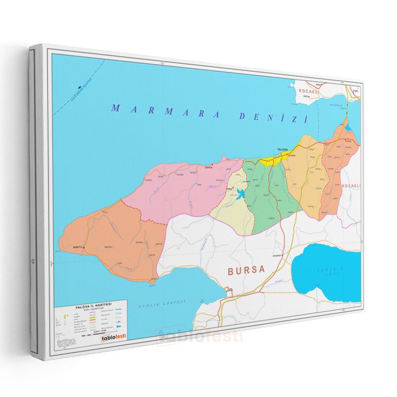 Yalova - İl Haritası Kanvas Tablo