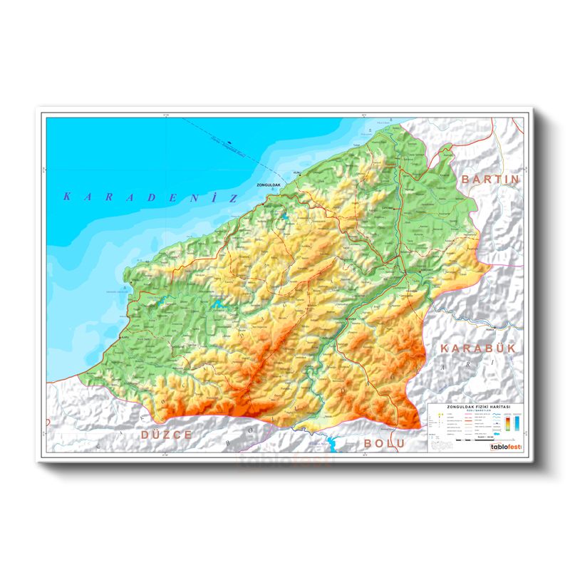 Zonguldak - Fiziki Haritası Kanvas Tablo