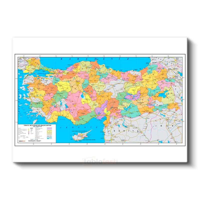 Türkiye - Siyasi Haritası Kanvas Tablo