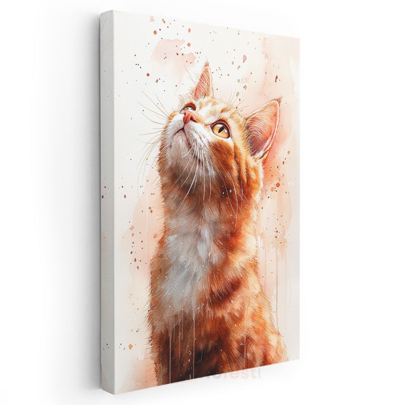 Meraklı Kedi - Yukarı Bakan Turuncu Tüylü Dost Kanvas Tablo