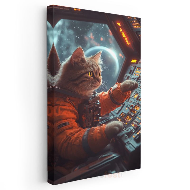 Astronot Kedi - Uzay Gemisi Kontrol Panelinde Macera Kanvas Tablo
