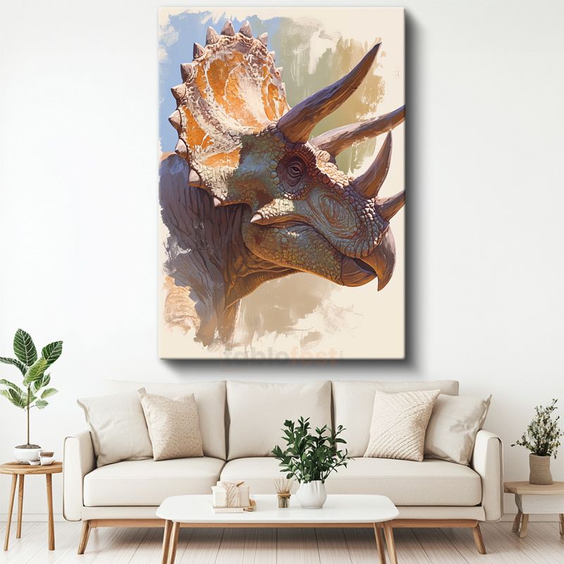 Triceratops Portresi - Prehistorik Dönemin Heybetli Boynuzlu Dinozoru Kanvas Tablo