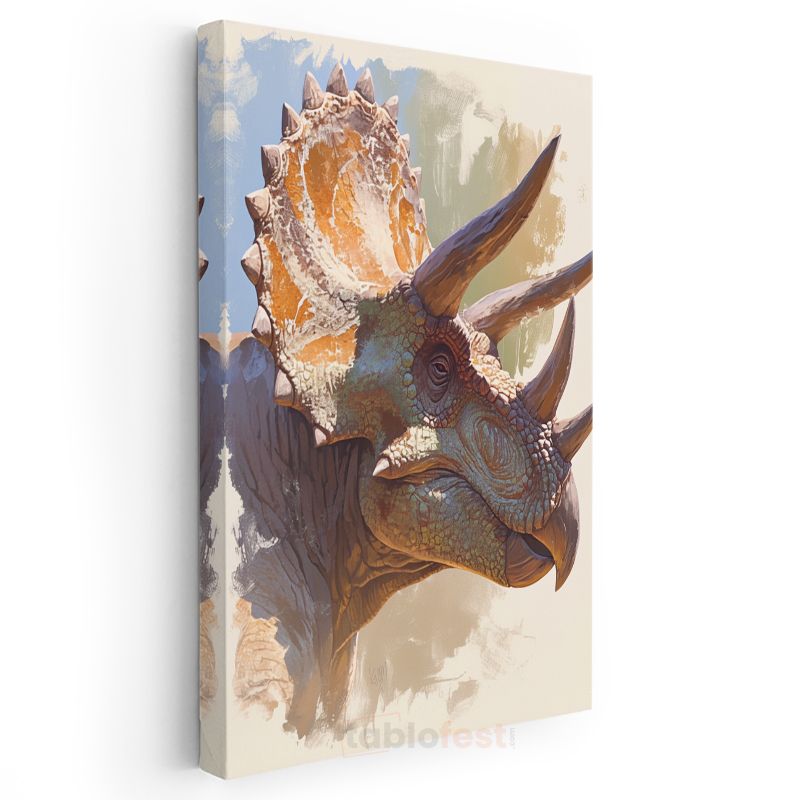 Triceratops Portresi - Prehistorik Dönemin Heybetli Boynuzlu Dinozoru Kanvas Tablo