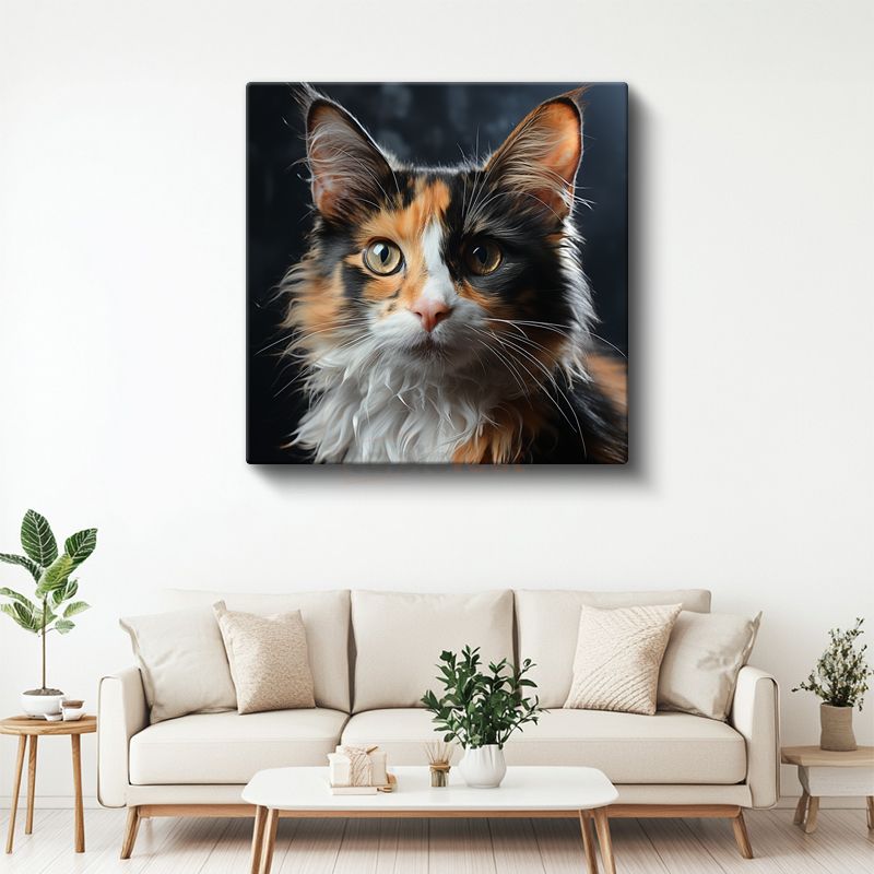 Üç Renkli Kedi Portresi - Derin Bakışların Gerçekçi Yansıması Kanvas Tablo