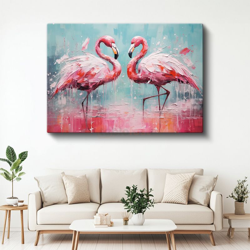 Flamingo İkilisi - Pembe Zarafetin Soyut Dansı Kanvas Tablo