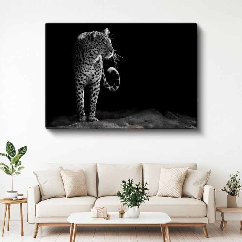Leopar Silüeti - Siyah Beyaz Dramatik Portre Kanvas Tablo