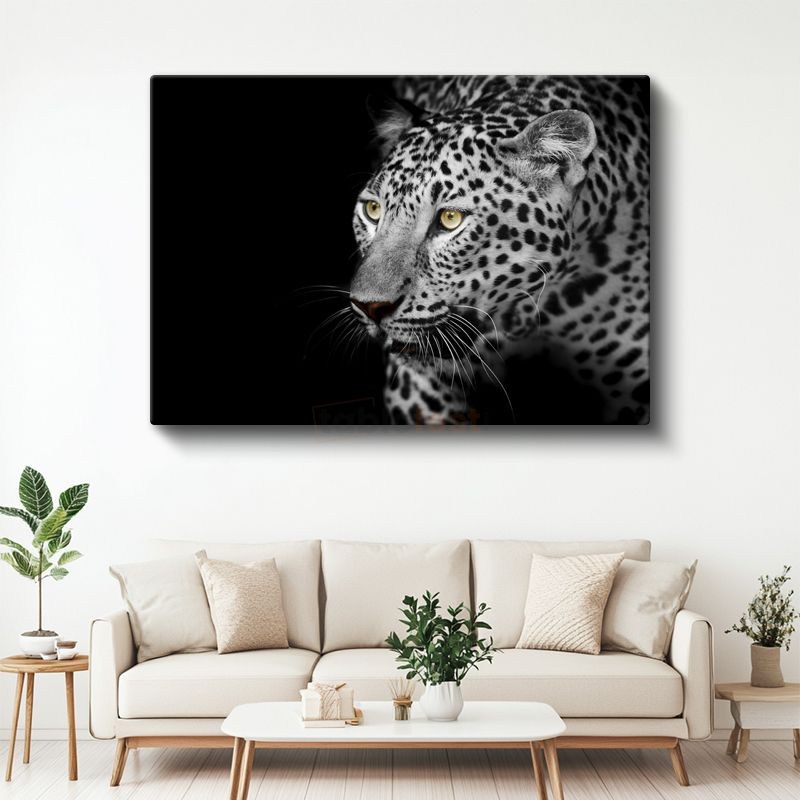 Leopar Portresi - Sarı Gözlü Siyah Beyaz Kanvas Tablo