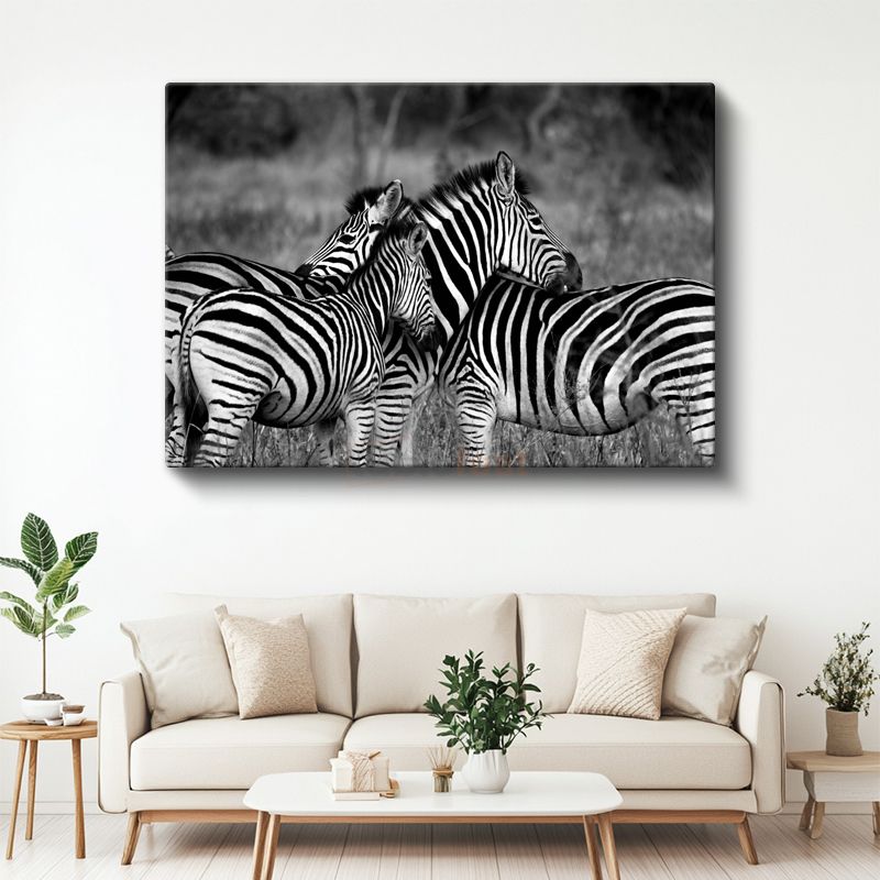 Zebra Sürüsü - Savanada Siyah Beyaz Uyum Kanvas Tablo
