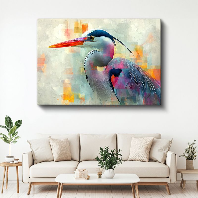 Renkli Balıkçıl - Modern Sanat Esintili Kuş Portresi Kanvas Tablo