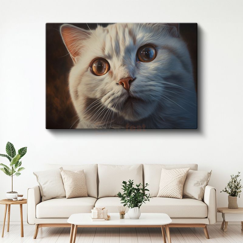 Beyaz Kedi - Derin Bakışlı Portre Kanvas Tablo