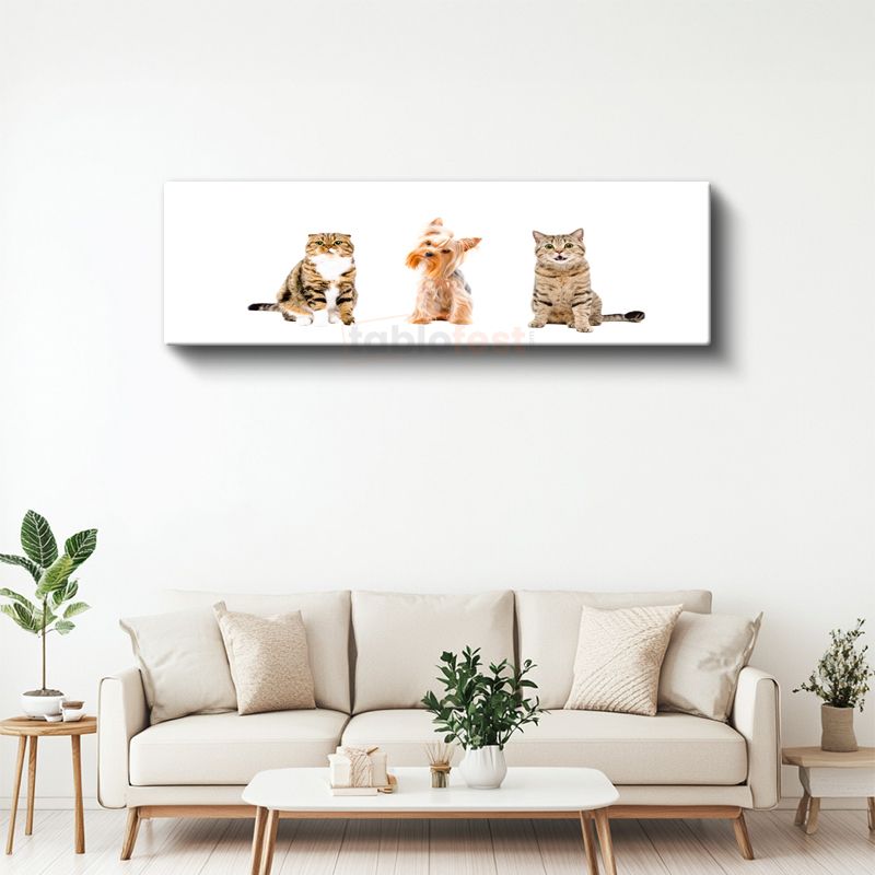Evcil Dostlar - Sevimli Kediler ve Köpek Üçlüsü Kanvas Tablo