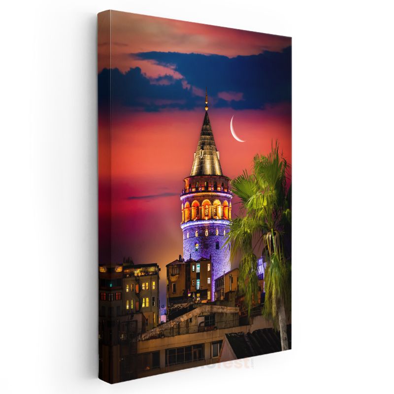 Galata Kulesi - Işıklar ve Hilal Kanvas Tablo