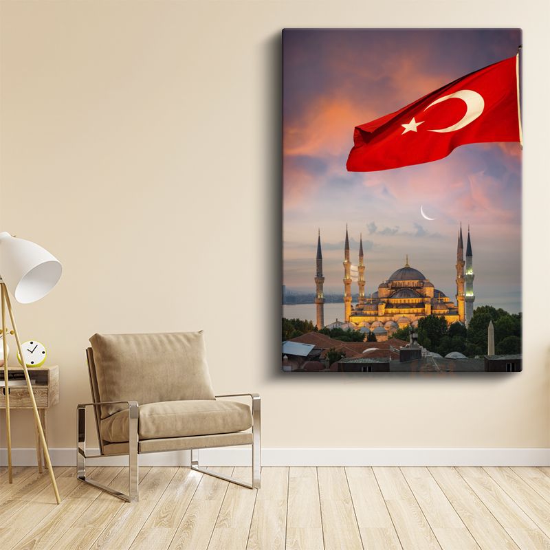 Sultanahmet Camii - Türk Bayrağı Eşliğinde Kanvas Tablo