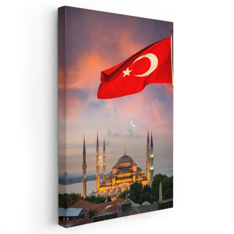 Sultanahmet Camii - Türk Bayrağı Eşliğinde Kanvas Tablo