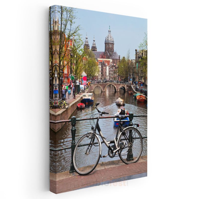 Amsterdam Kanalları - Bisiklet ve Köprüler Kanvas Tablo